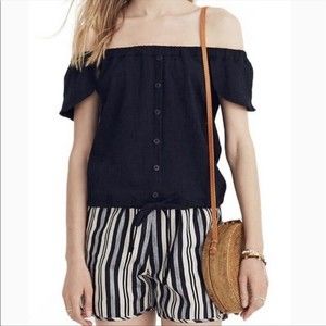 Madewell Scoop Neck Pedal Sleeve Cropped Shirt Black Classic top M Womens‎